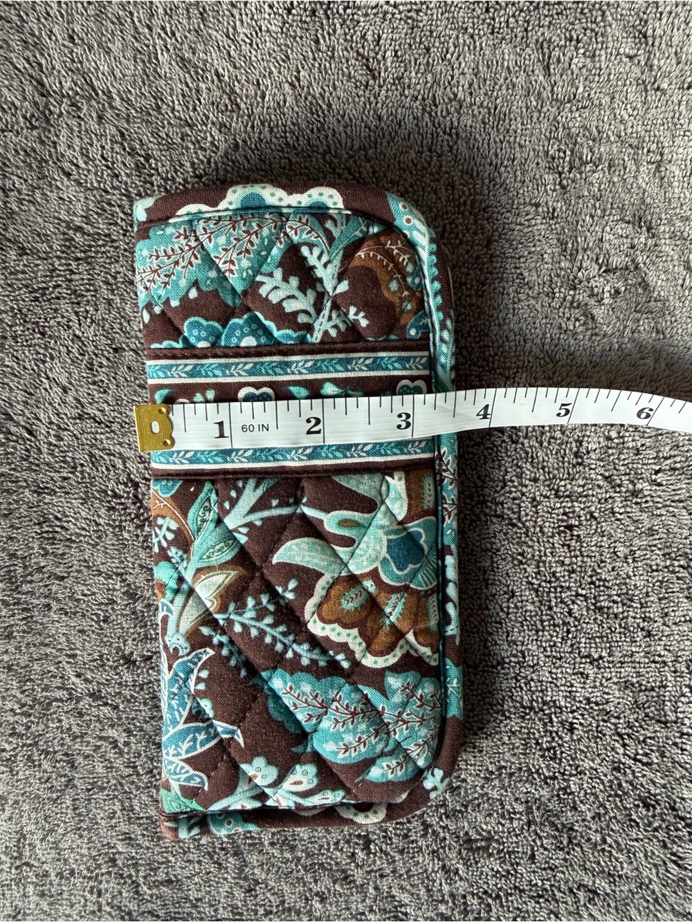Vera Bradley Turquoise&Brown Floral (Java Blue) Quilted Sunglasses/Glasses Pouch - Picture 6 of 7